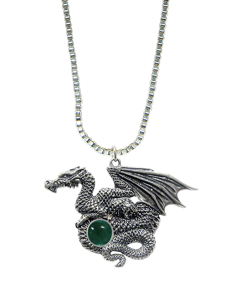 Sterling Silver Dragon of Many Treasures Pendant With Fluorite